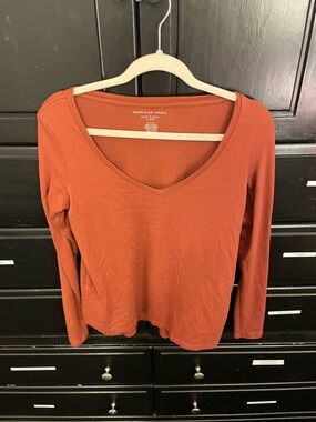 American Eagle Outfitters Women’s Rust V-Neck Long Sleeve Top